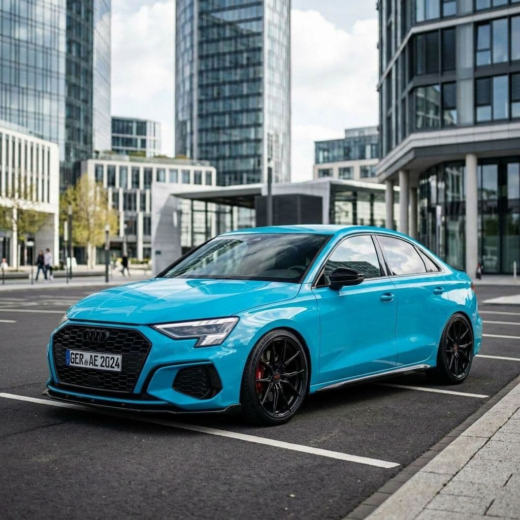 Audi A3 with Miami Blue paint job - AI generated preview