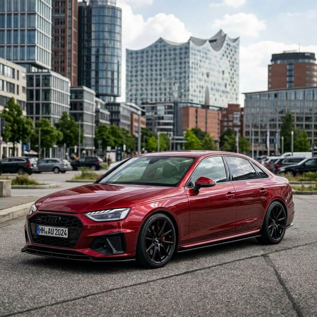 Audi A4 with Candy Red paint job - AI generated preview