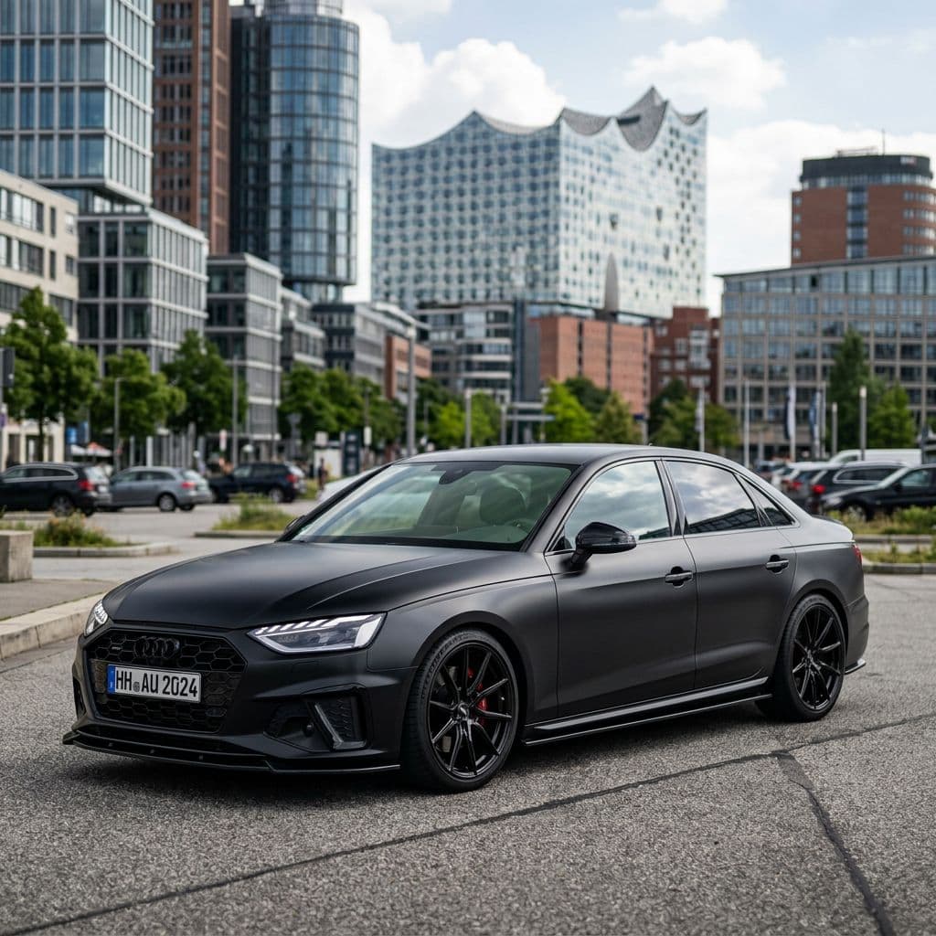 Audi A4 with Matte Black paint job - AI generated preview