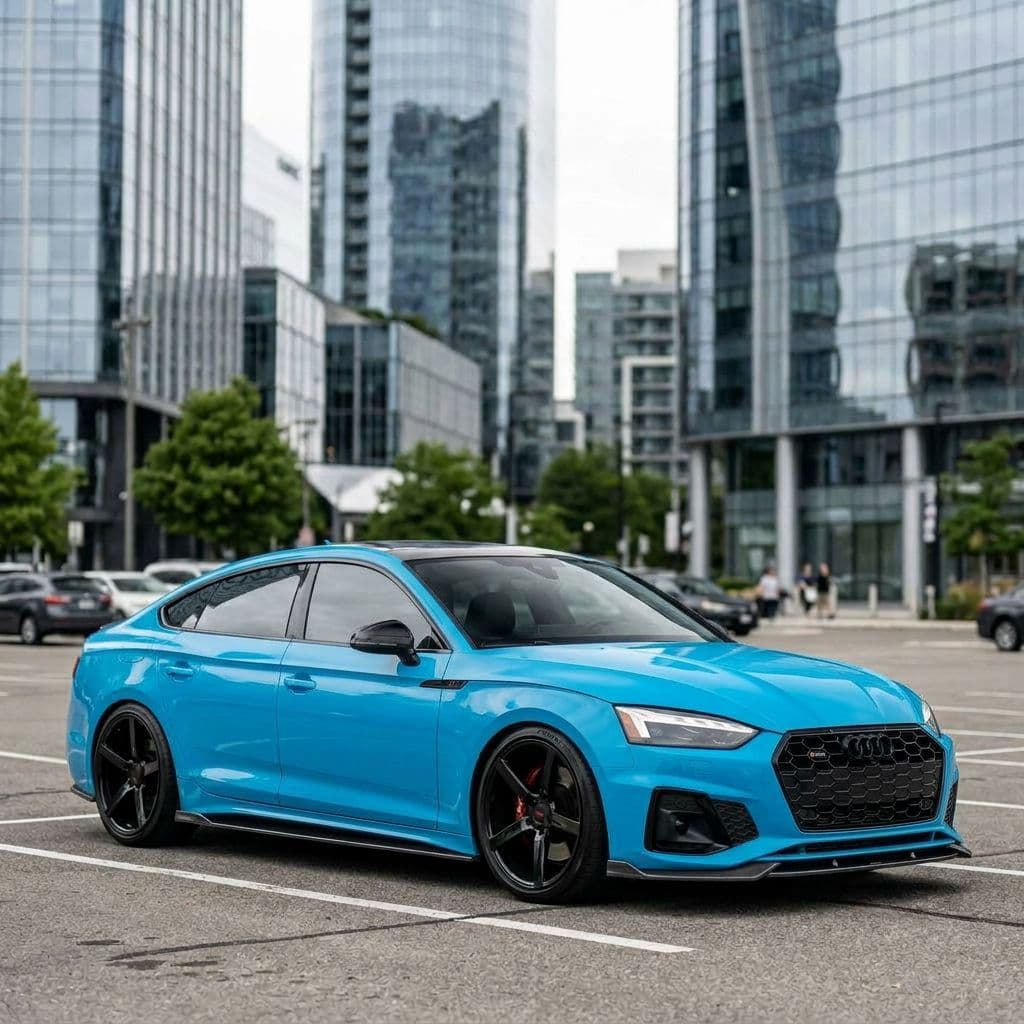 Audi A5 with Miami Blue paint job - AI generated preview