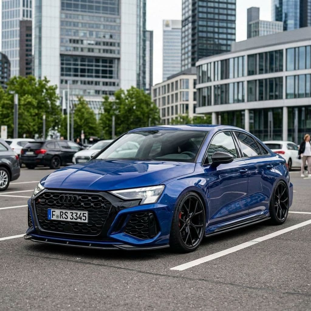 Audi RS3 with Sepang Blue paint job - AI generated preview