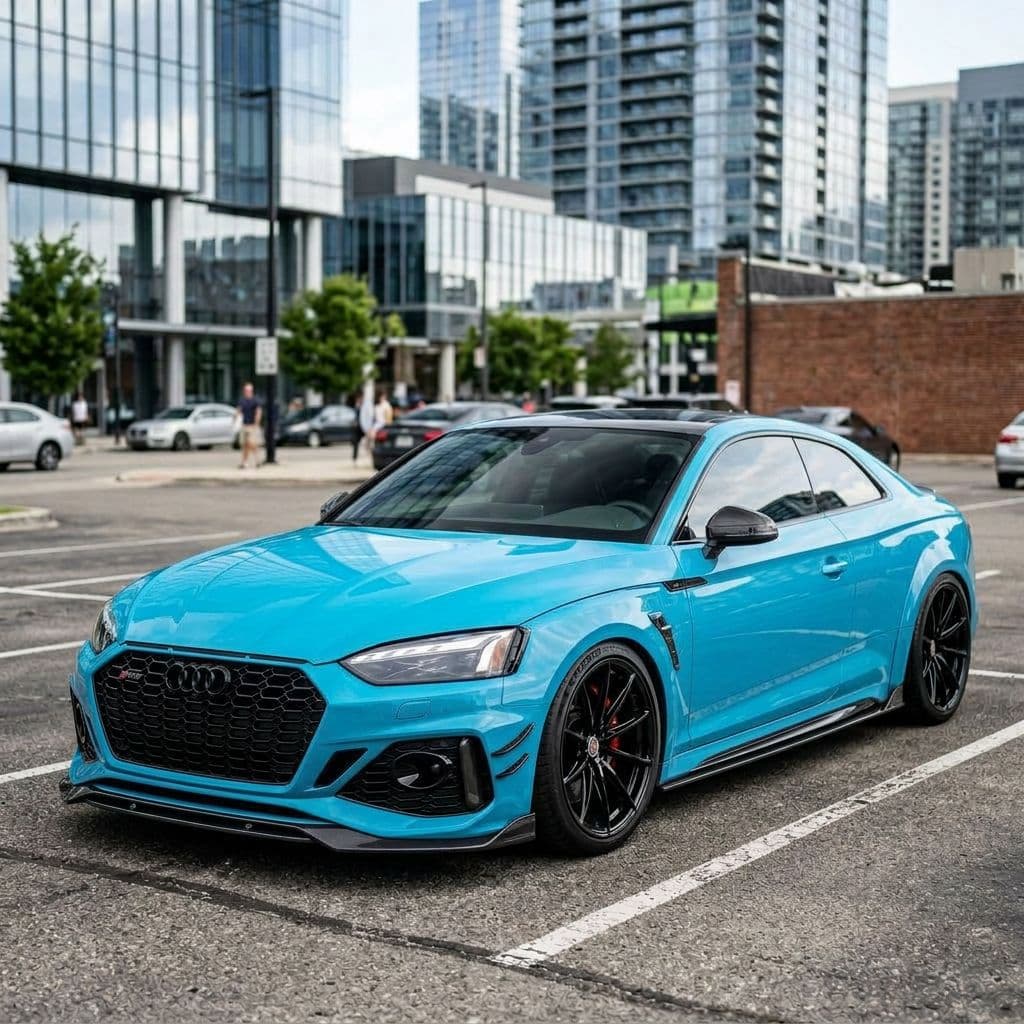 Audi RS5 with Miami Blue paint job - AI generated preview
