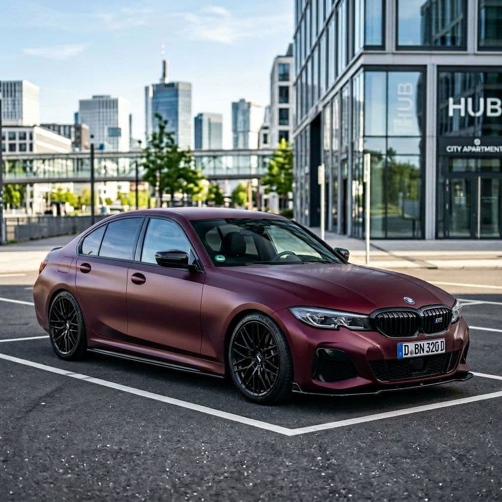 BMW 3 Series with Burgundy paint job - AI generated preview