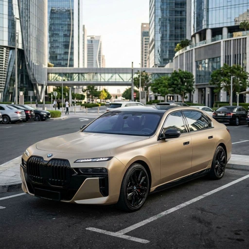 BMW 7 Series with Champagne paint job - AI generated preview