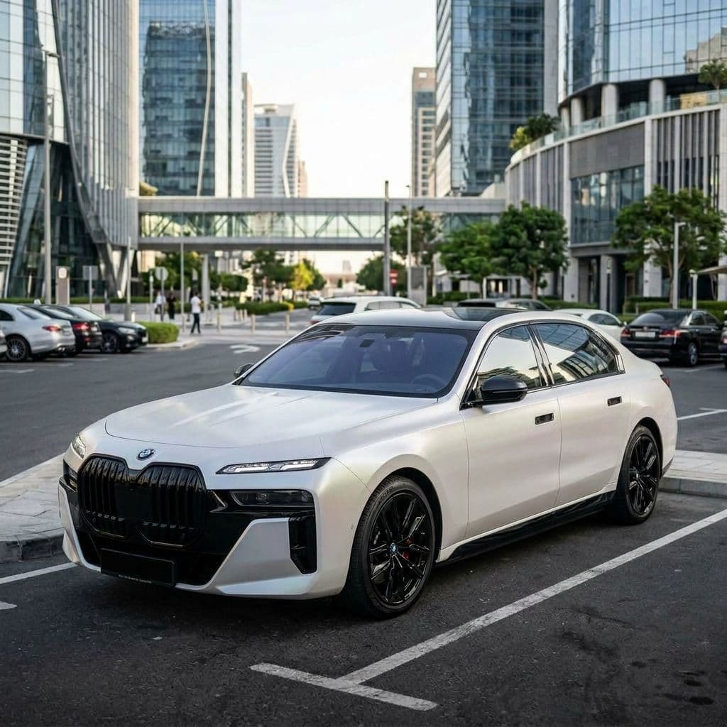 BMW 7 Series with Pearl White paint job - AI generated preview
