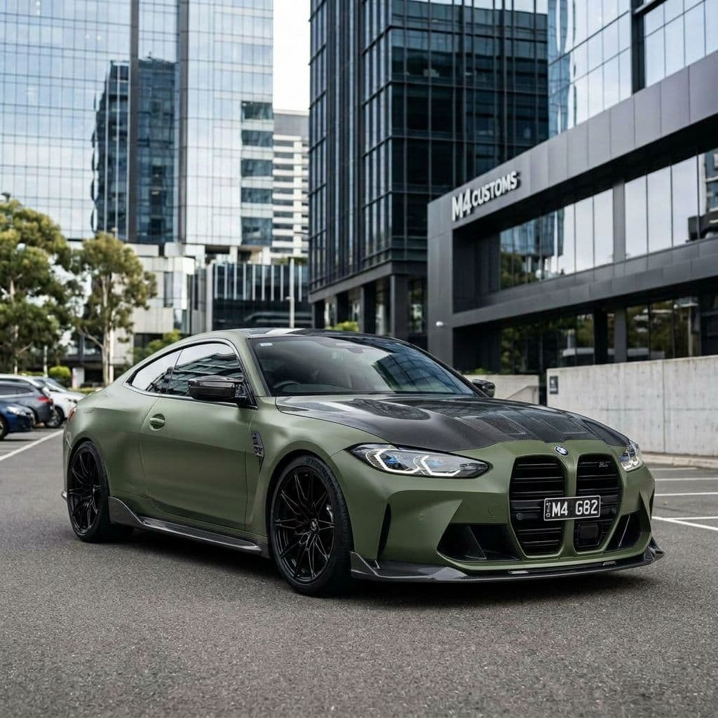 BMW M4 with Army Green paint job - AI generated preview