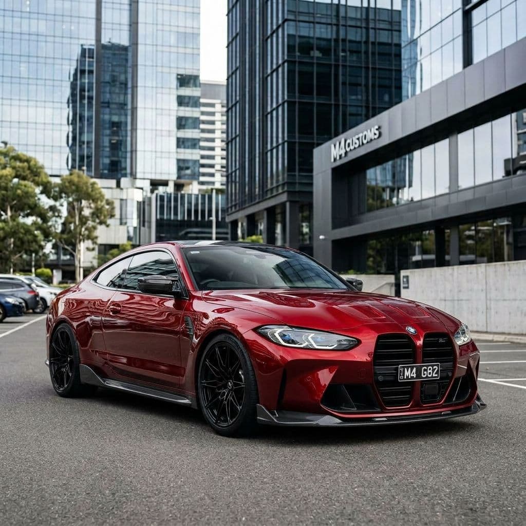 BMW M4 with Candy Red paint job - AI generated preview