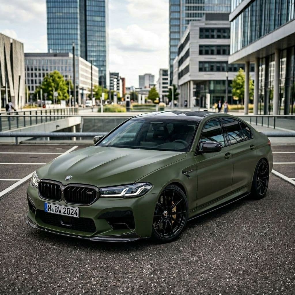 BMW M5 with Army Green paint job - AI generated preview