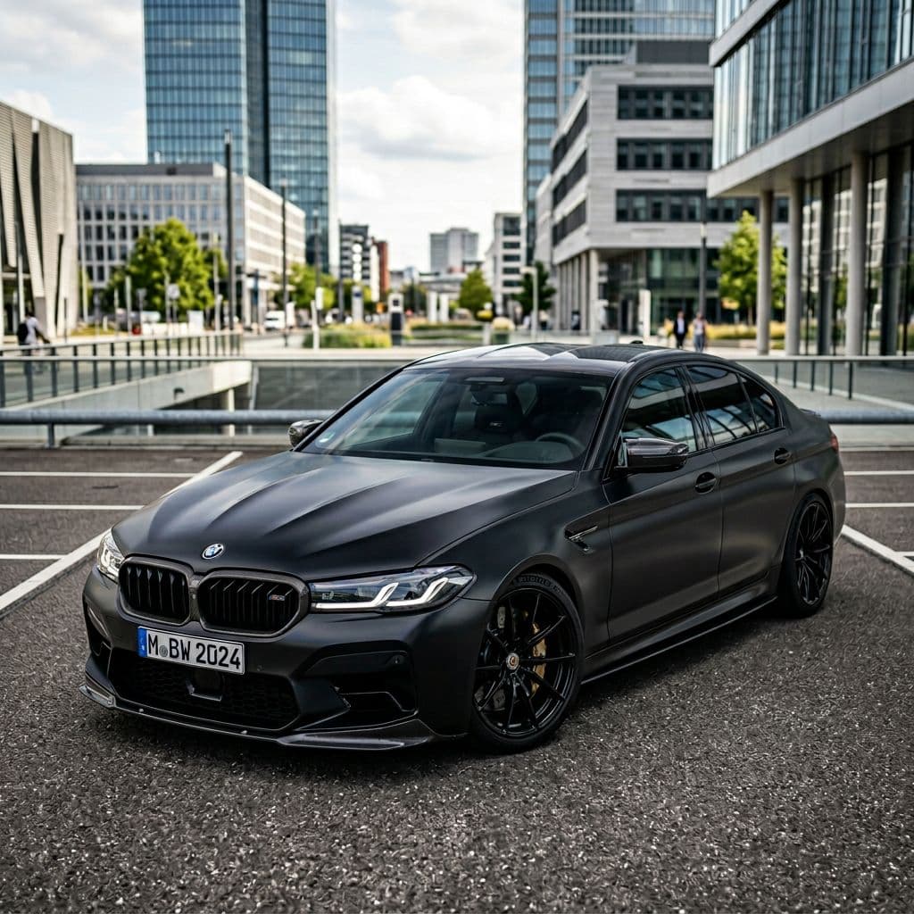 BMW M5 with Matte Black paint job - AI generated preview