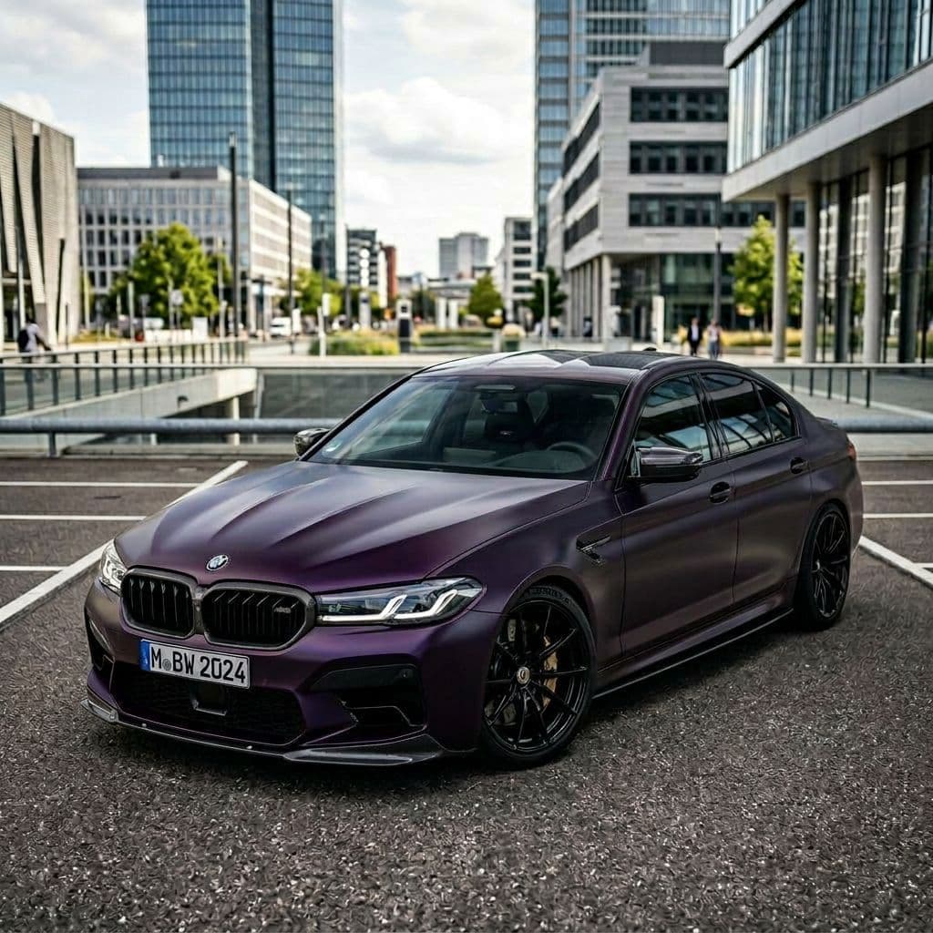 BMW M5 with Midnight Purple paint job - AI generated preview