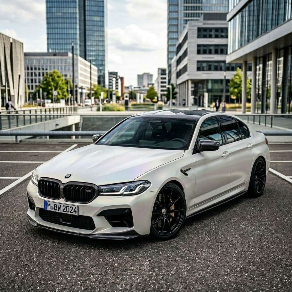 BMW M5 with Pearl White paint job - AI generated preview