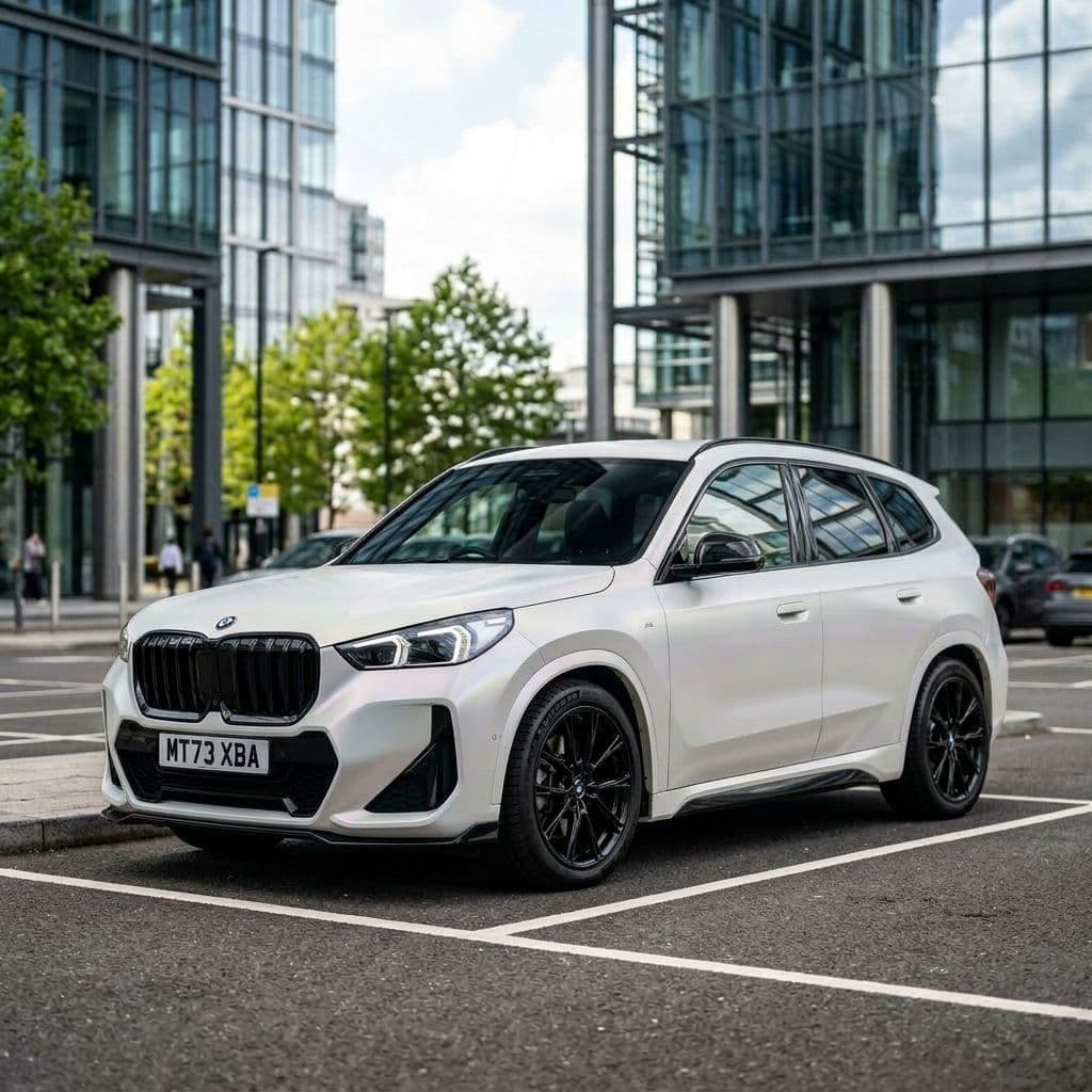 BMW X1 with Pearl White paint job - AI generated preview