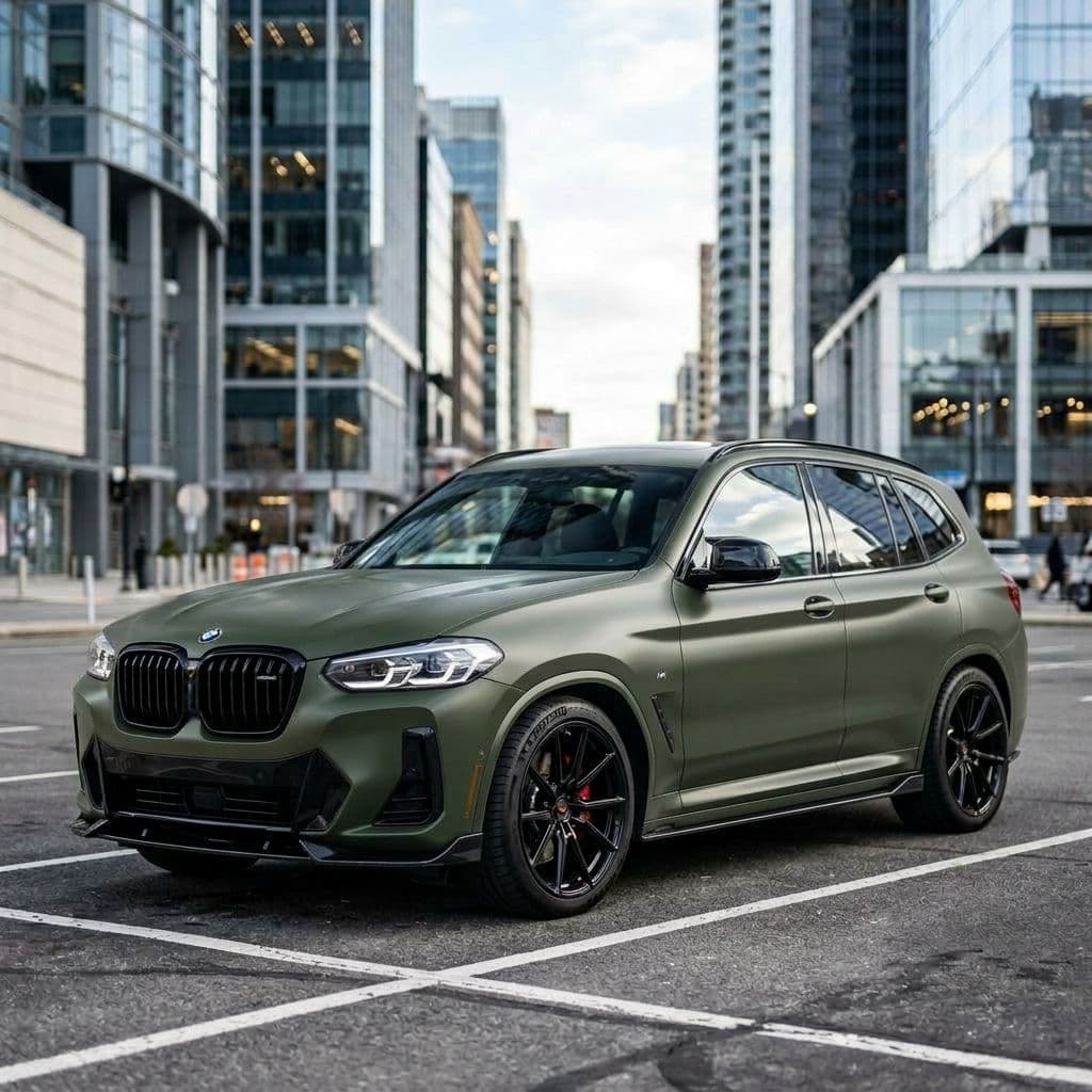 BMW X3 with Army Green paint job - AI generated preview