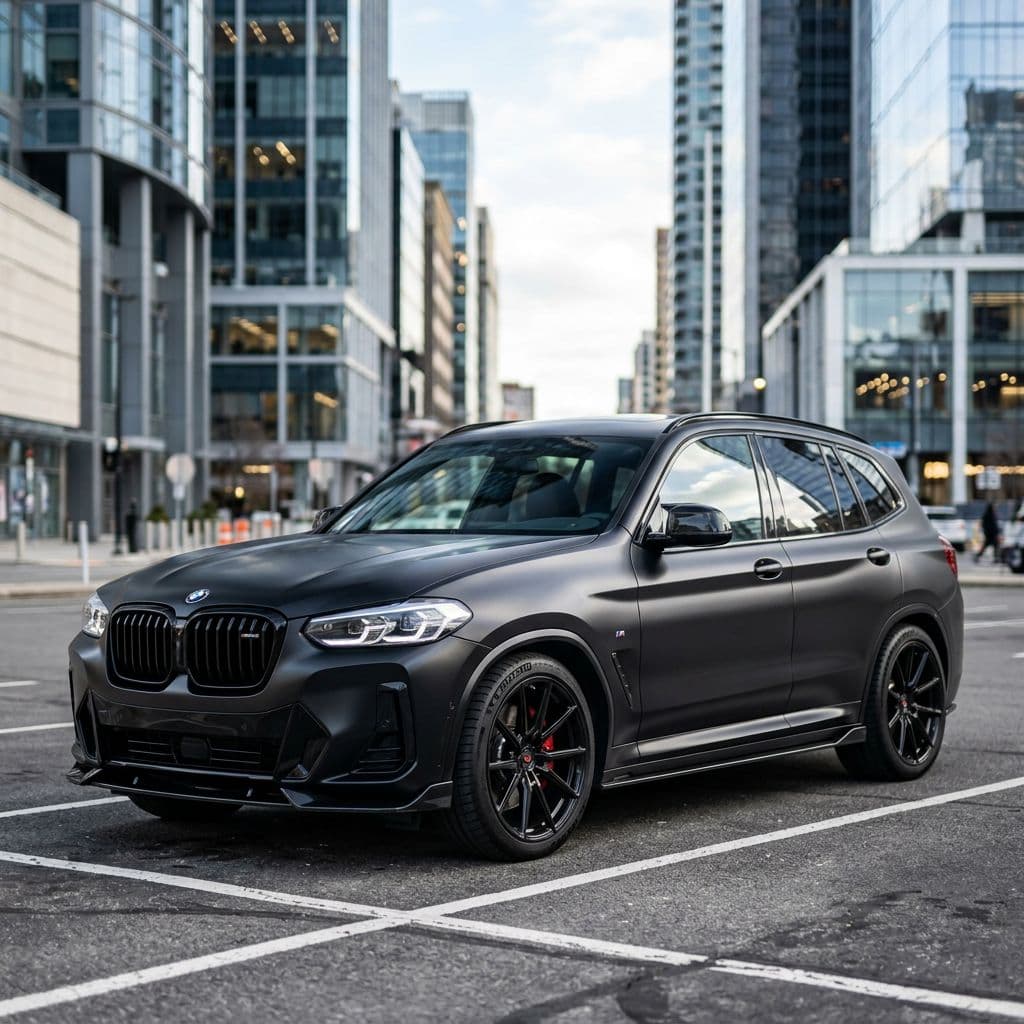 BMW X3 with Matte Black paint job - AI generated preview