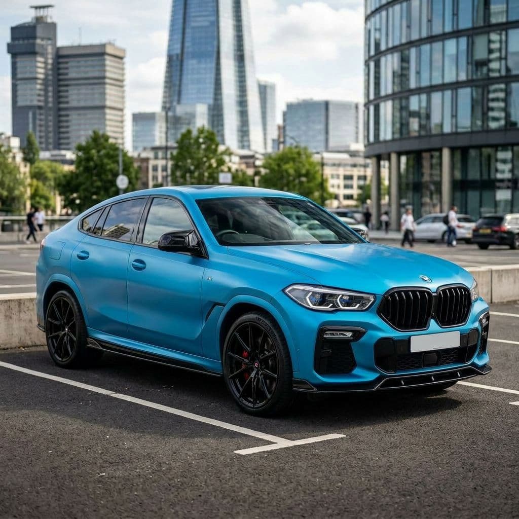 BMW X6 with Miami Blue paint job - AI generated preview