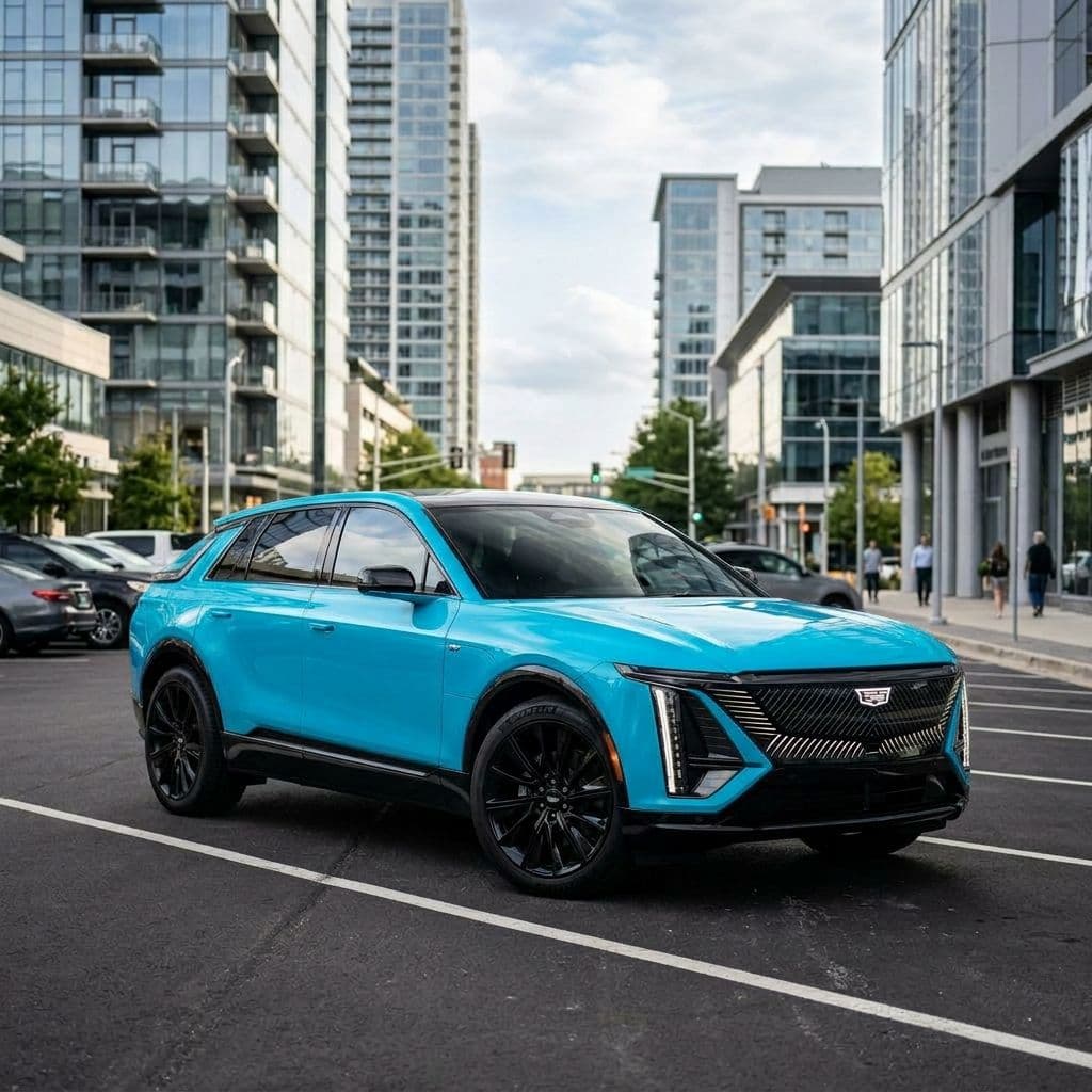 Cadillac Lyriq with Miami Blue paint job - AI generated preview