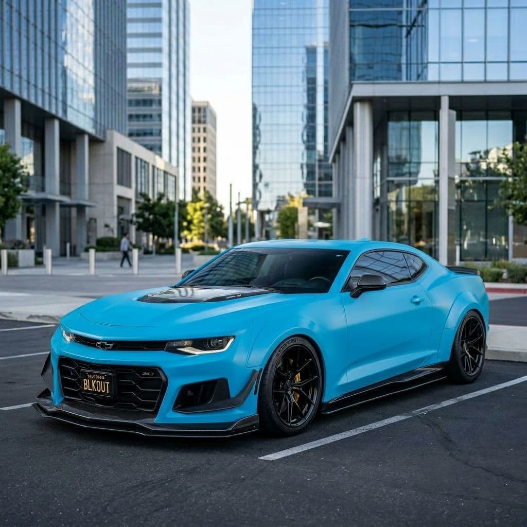 Chevrolet Camaro with Miami Blue paint job - AI generated preview
