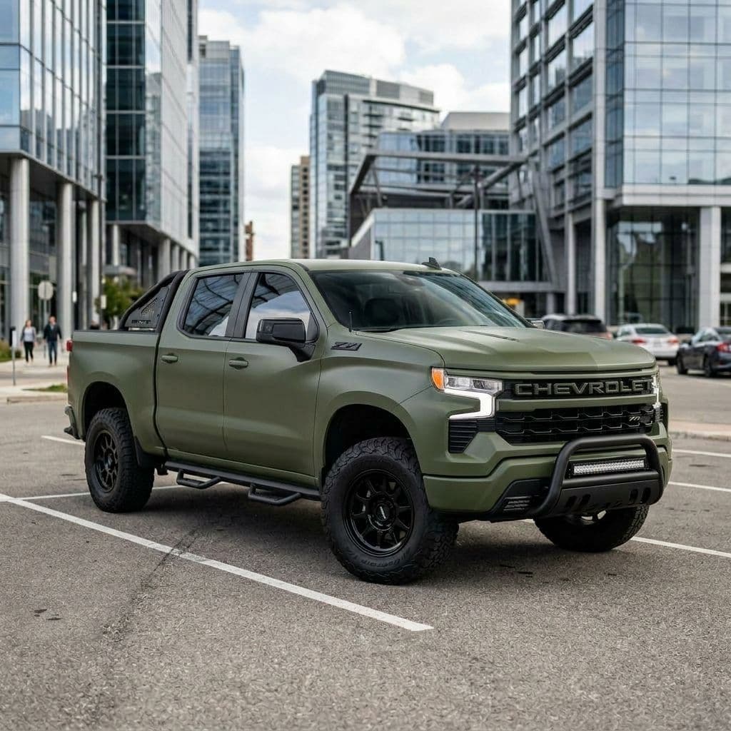 Chevrolet Silverado with Army Green paint job - AI generated preview