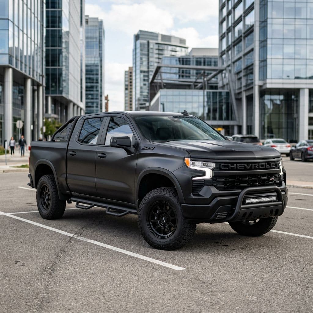 Chevrolet Silverado with Matte Black paint job - AI generated preview