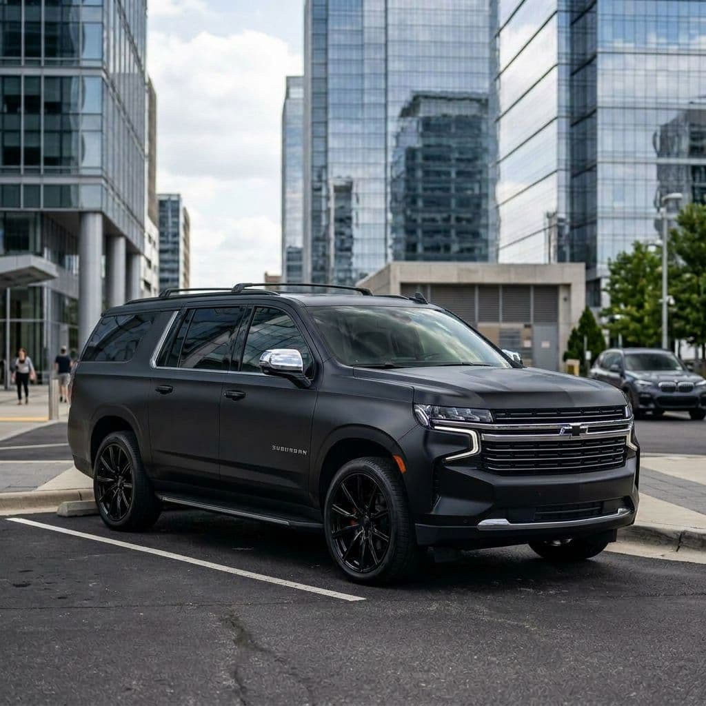 Chevrolet Suburban with Matte Black paint job - AI generated preview