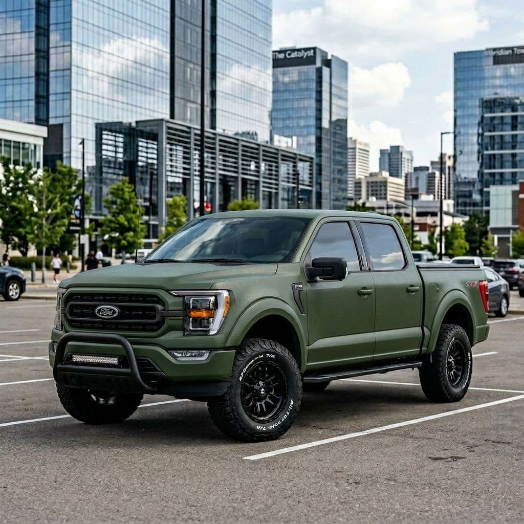 Ford F-150 with Army Green paint job - AI generated preview
