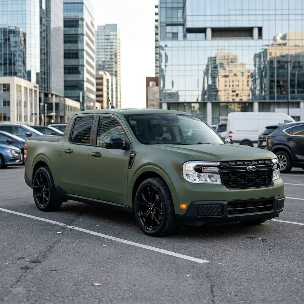 Ford Maverick with Army Green paint job - AI generated preview