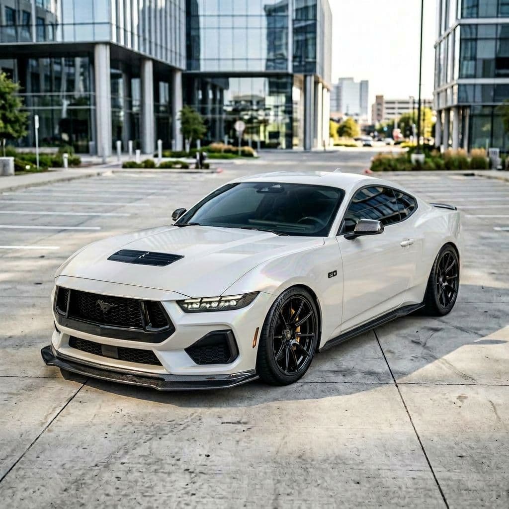 Ford Mustang with Pearl White paint job - AI generated preview