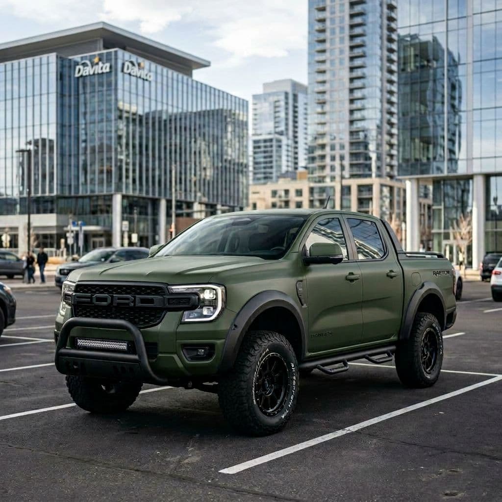 Ford Ranger with Army Green paint job - AI generated preview