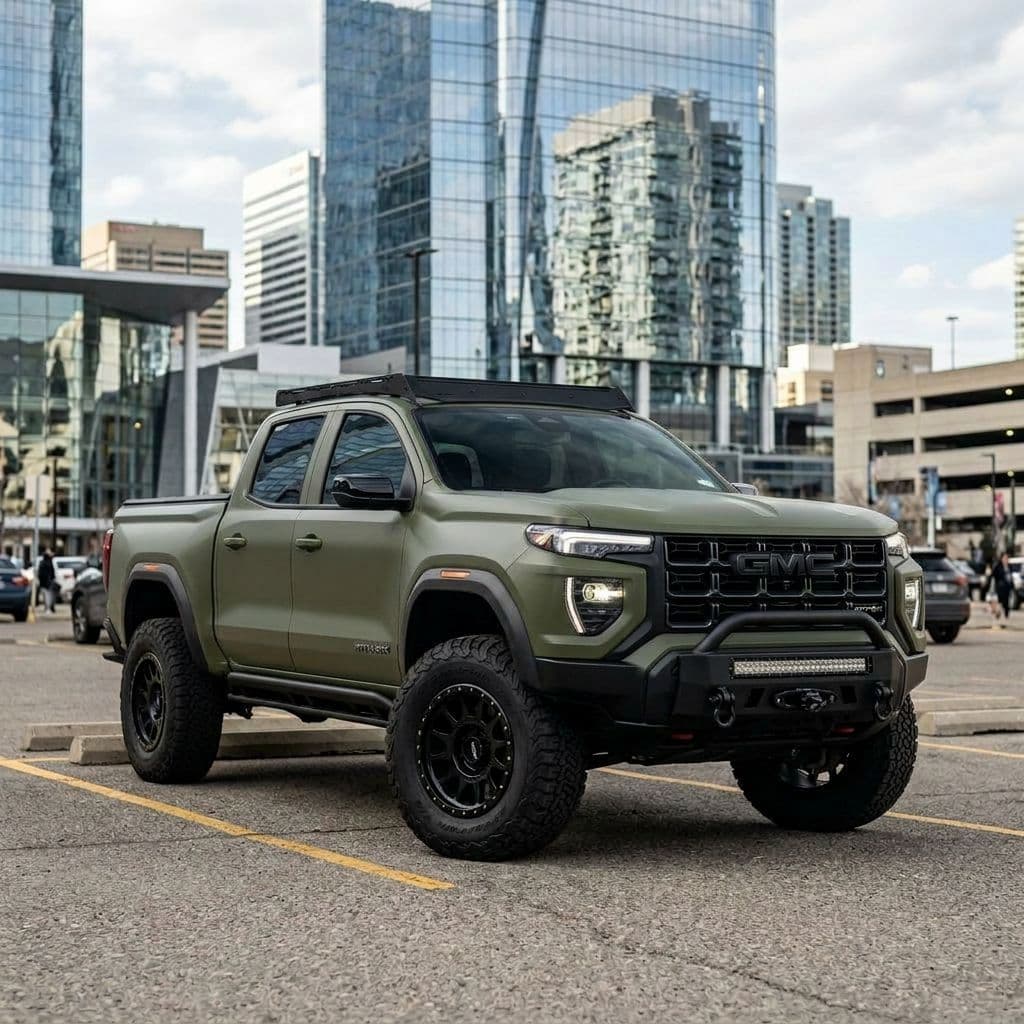 GMC Canyon with Army Green paint job - AI generated preview