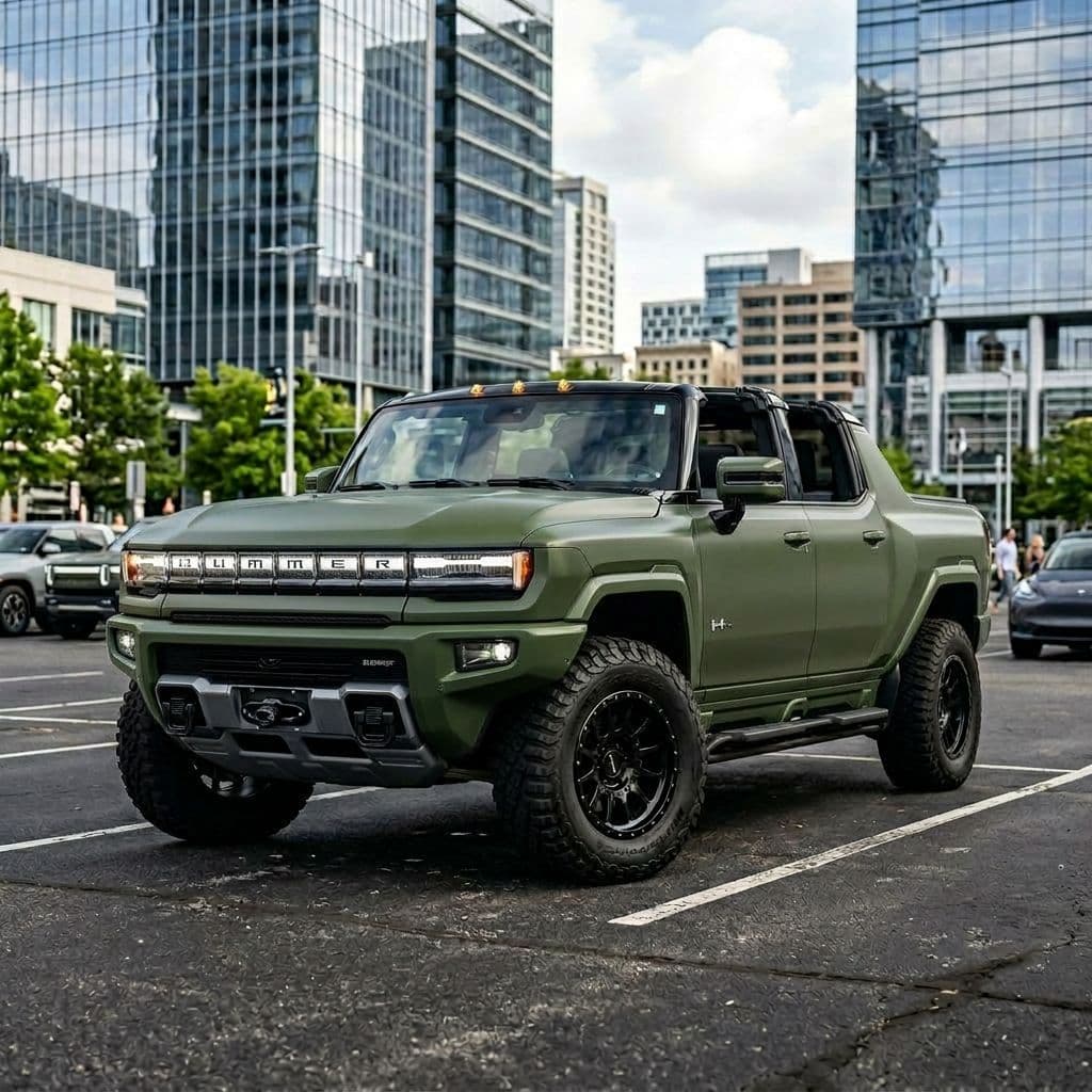 GMC Hummer EV Pickup with Army Green paint job - AI generated preview