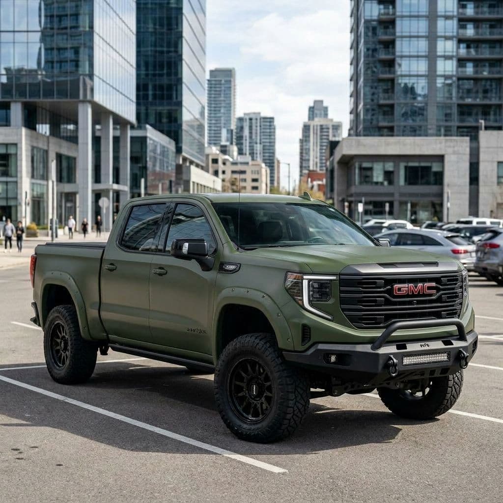 GMC Sierra 1500 with Army Green paint job - AI generated preview