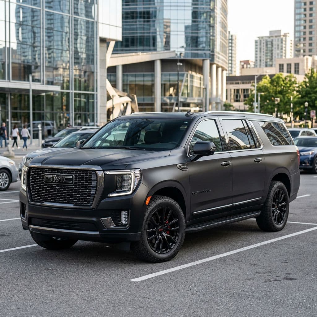 GMC Yukon XL with Matte Black paint job - AI generated preview