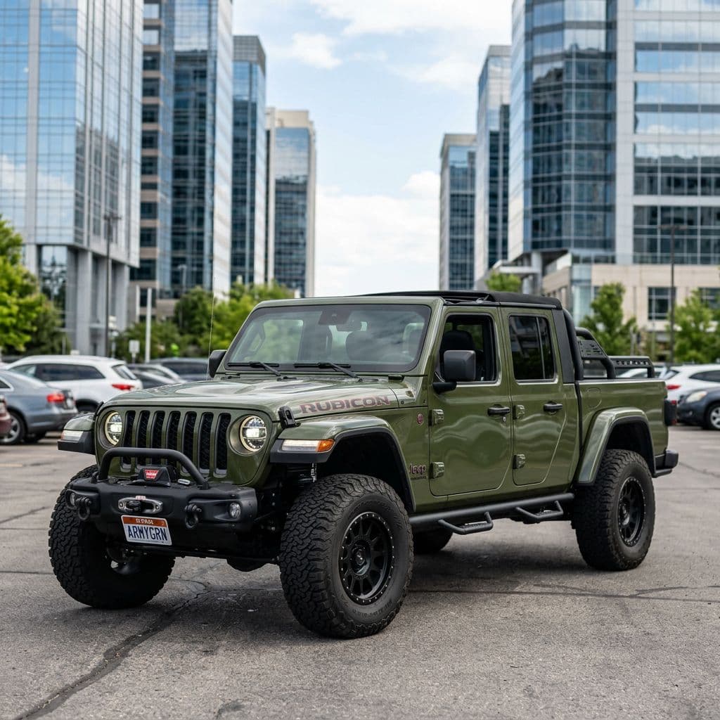 Jeep Gladiator with Army Green paint job - AI generated preview