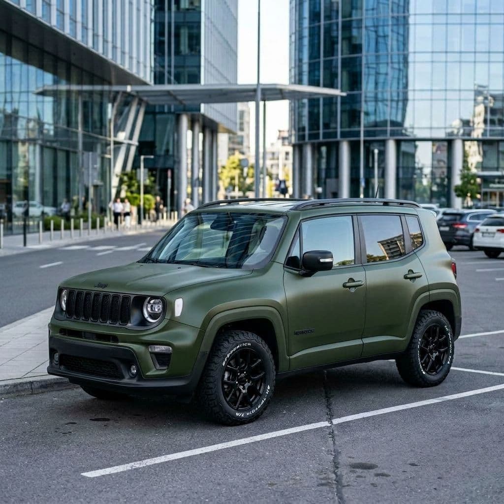 Jeep Renegade with Army Green paint job - AI generated preview