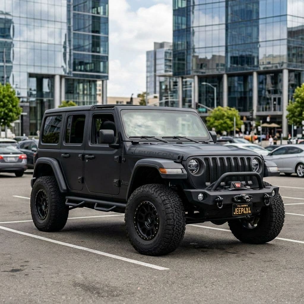 Jeep Wrangler with Matte Black paint job - AI generated preview