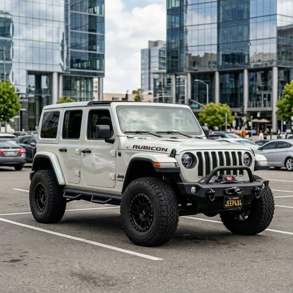 Jeep Wrangler with Pearl White paint job - AI generated preview