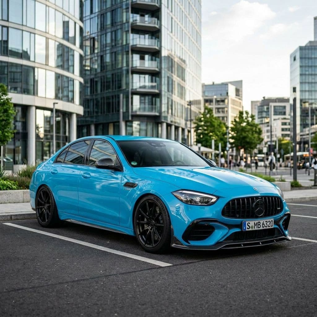 Mercedes-Benz AMG C 63 S with Miami Blue paint job - AI generated preview