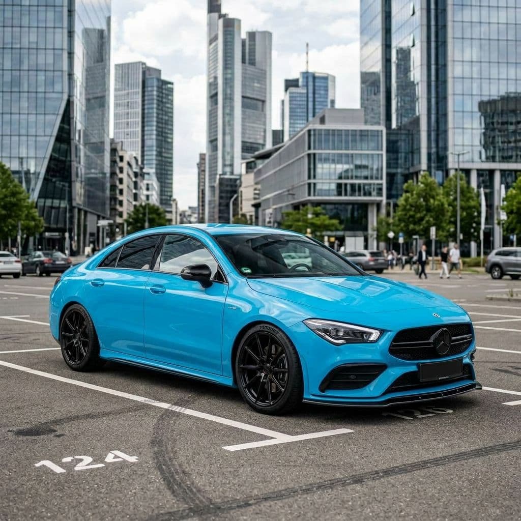 Mercedes-Benz CLA with Miami Blue paint job - AI generated preview