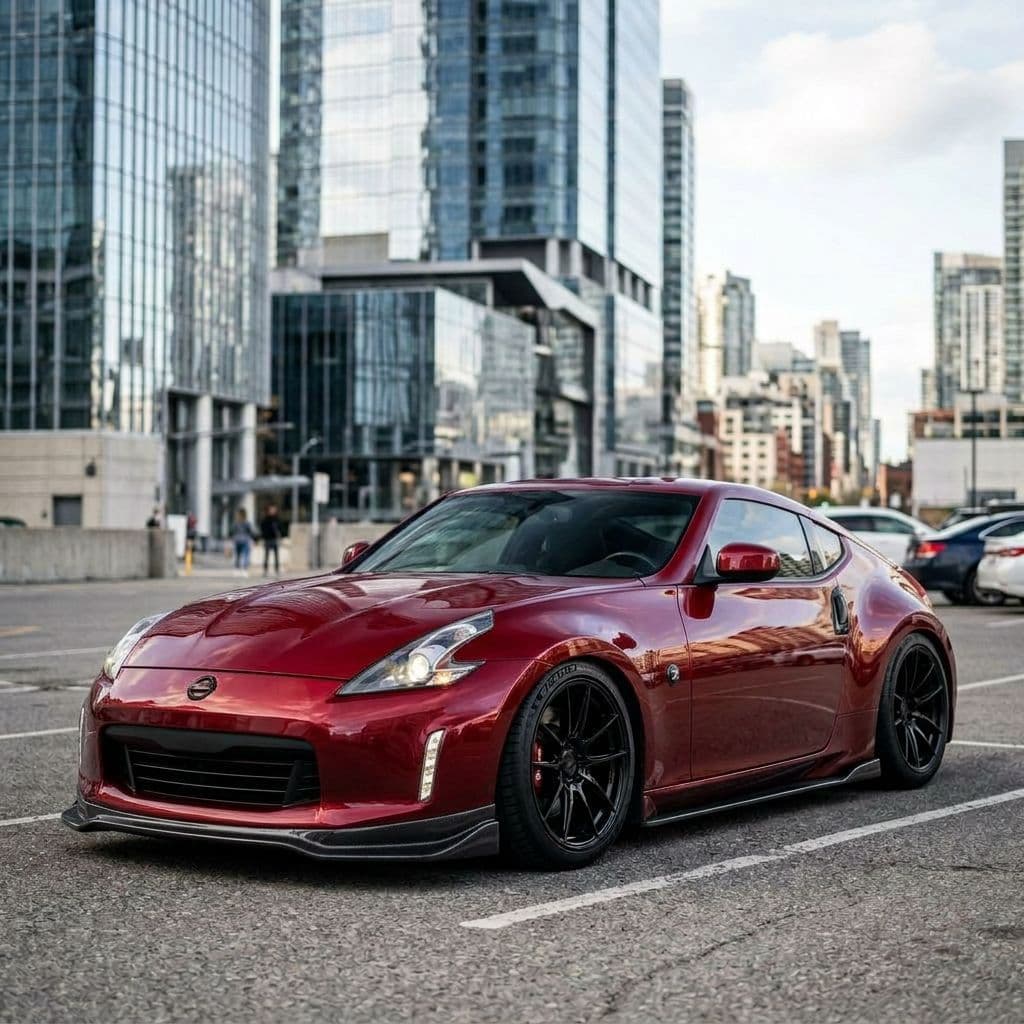Nissan 370Z with Candy Red paint job - AI generated preview