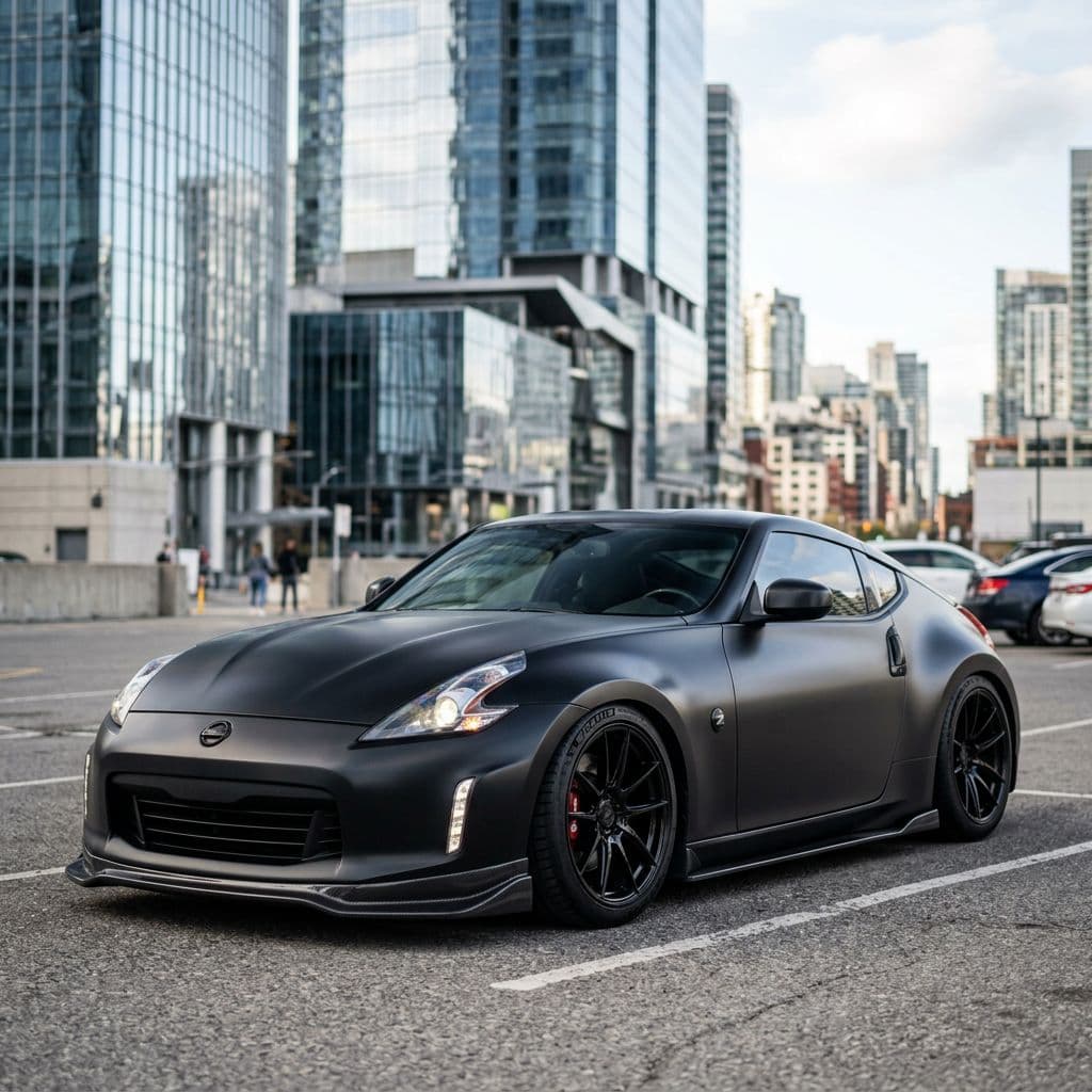 Nissan 370Z with Matte Black paint job - AI generated preview