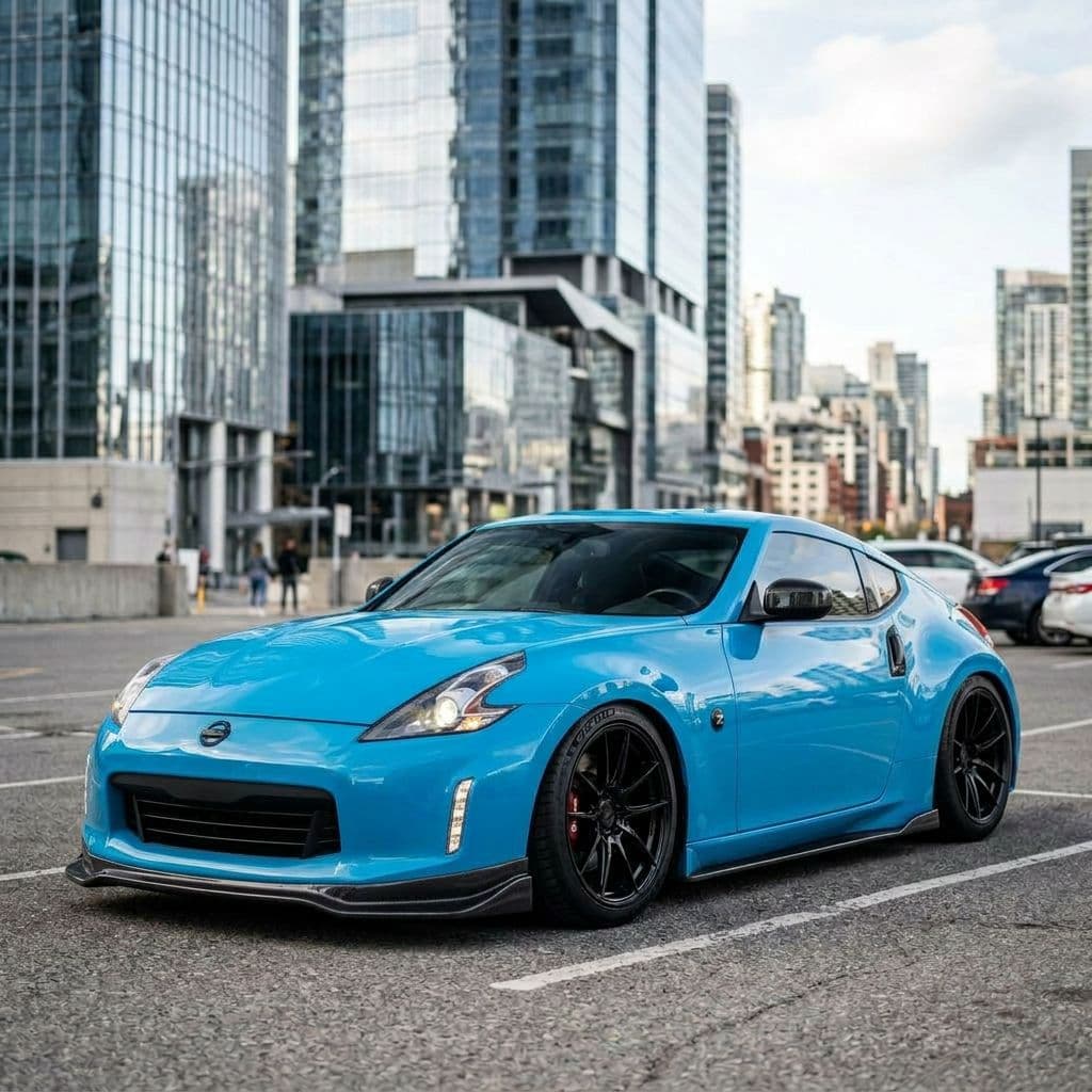 Nissan 370Z with Miami Blue paint job - AI generated preview