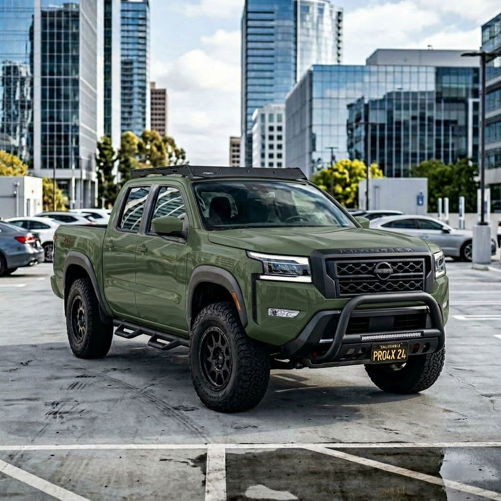 Nissan Frontier with Army Green paint job - AI generated preview