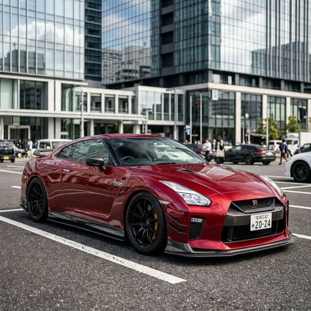 Nissan GT-R with Candy Red paint job - AI generated preview