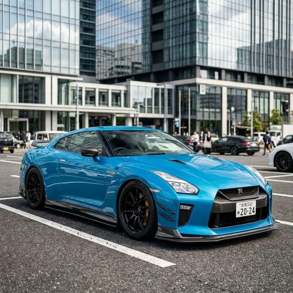 Nissan GT-R with Miami Blue paint job - AI generated preview