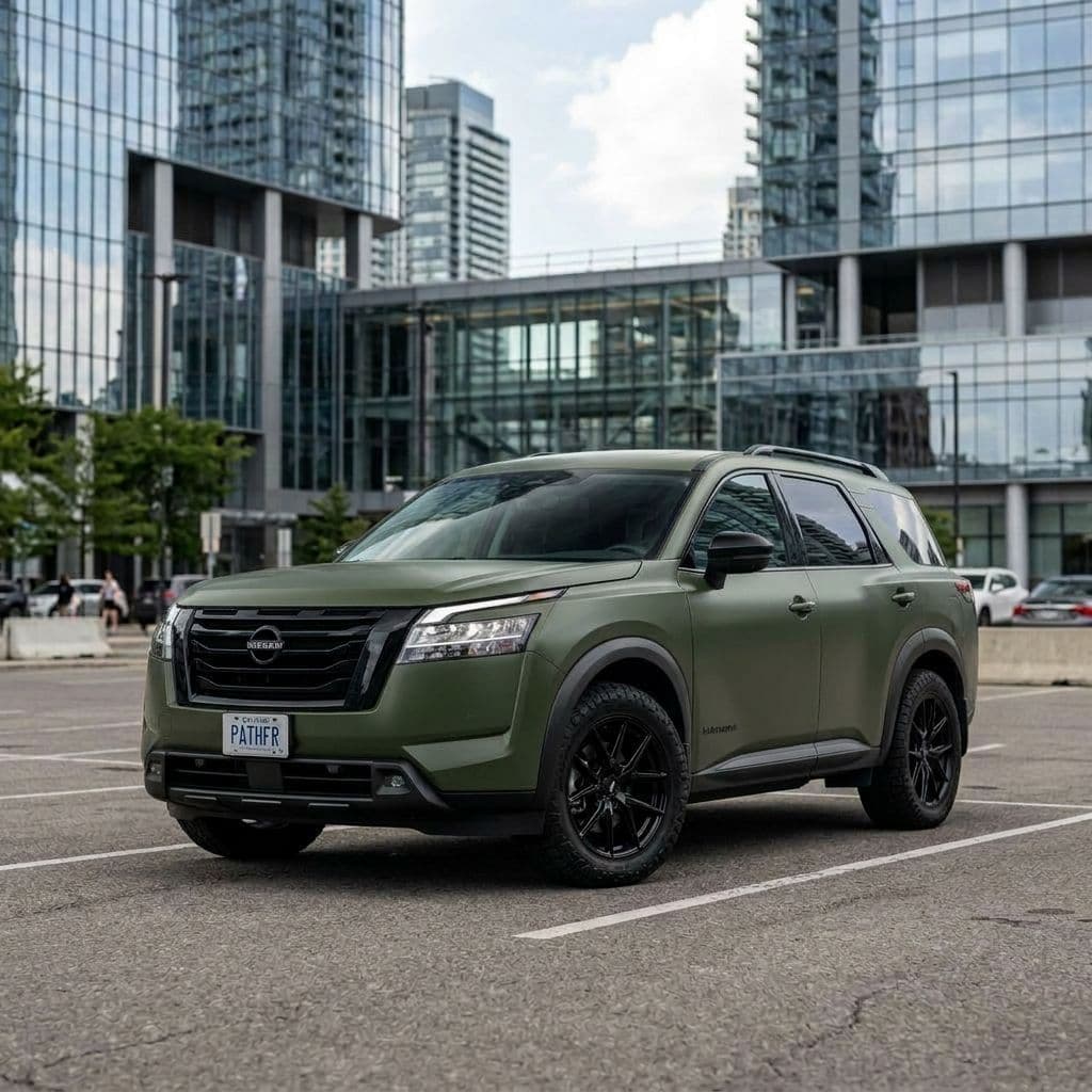 Nissan Pathfinder with Army Green paint job - AI generated preview