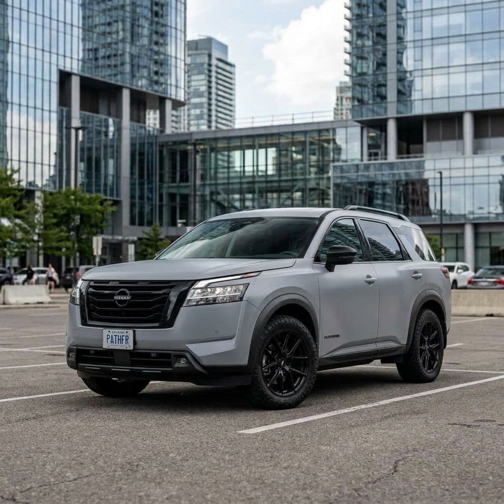 Nissan Pathfinder with Nardo Grey paint job - AI generated preview