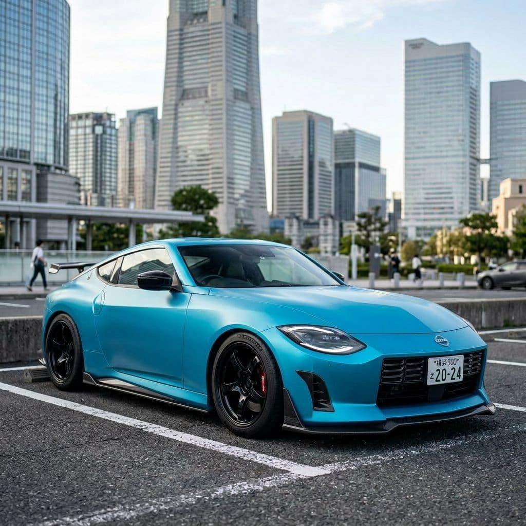 Nissan Z with Miami Blue paint job - AI generated preview
