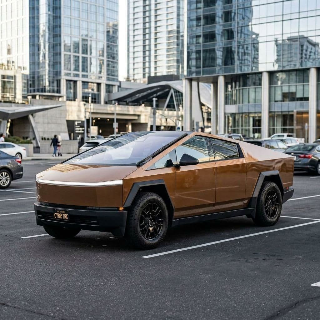 Tesla Cybertruck with Bronze paint job - AI generated preview