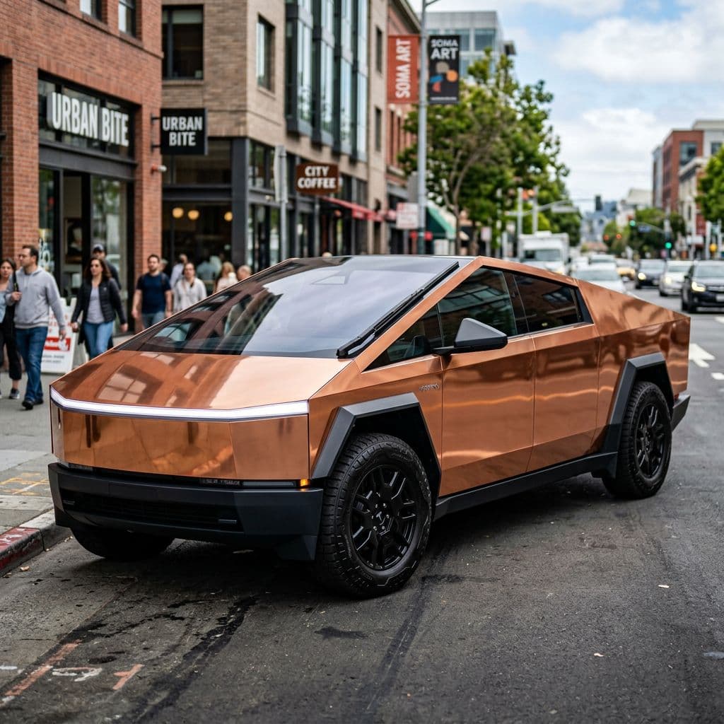 Tesla Cybertruck with Copper paint job - AI generated preview