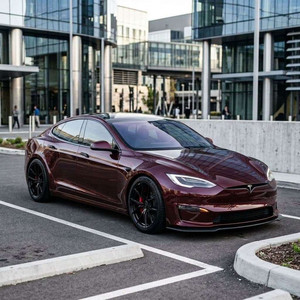 Tesla Model S with Burgundy paint job - AI generated preview